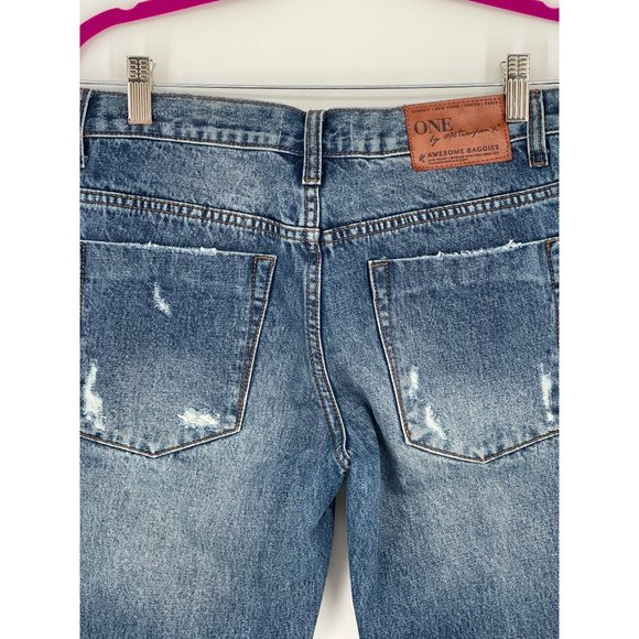 One Teaspoon Awesome Baggies Distressed Raw Step Hem Jeans Womens Mid Rise sz 26 - Picture 7 of 12